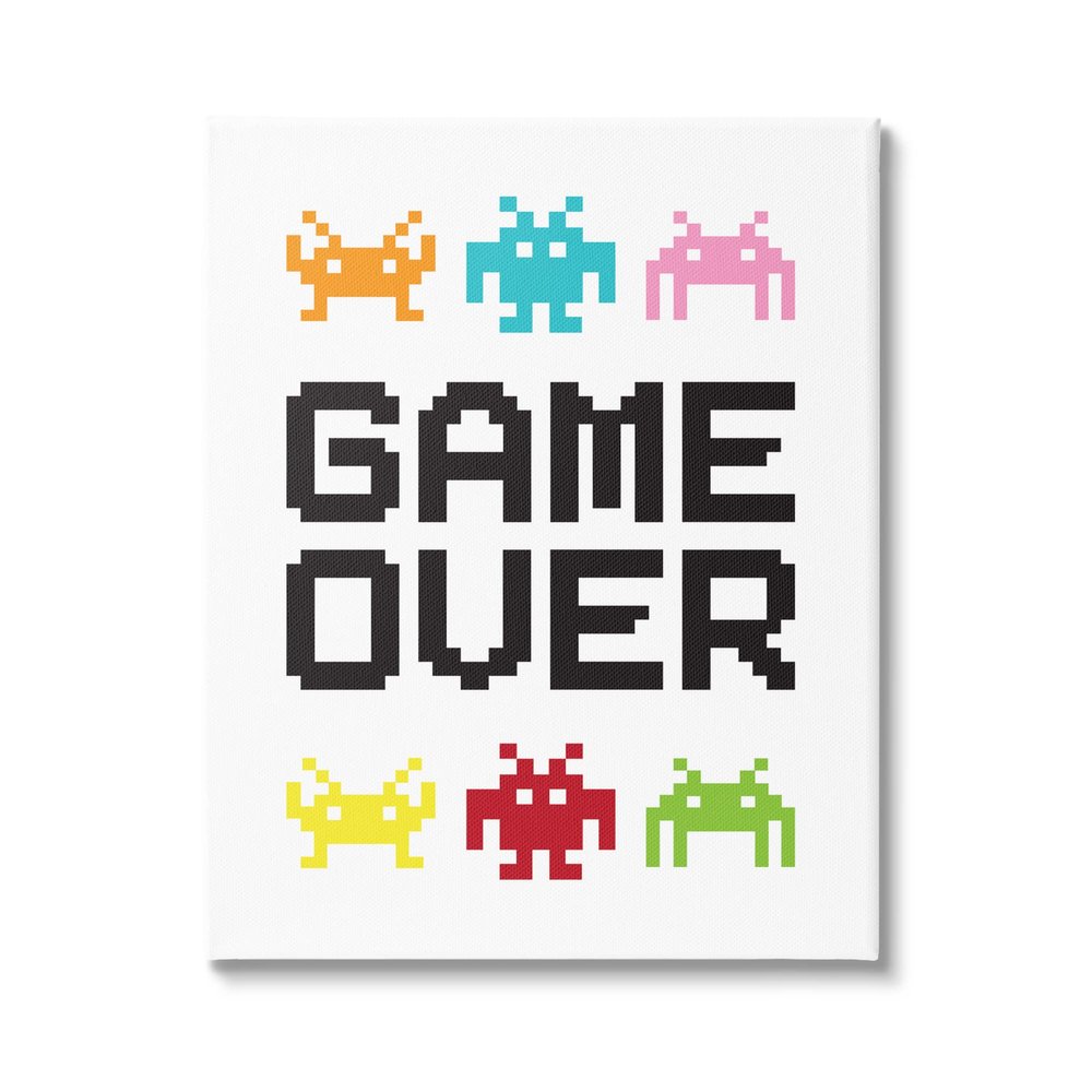 Stupell Industries Game Over Phrase Retro Pixel Monster Sprites, Design by Jennifer McCully 30 x 40