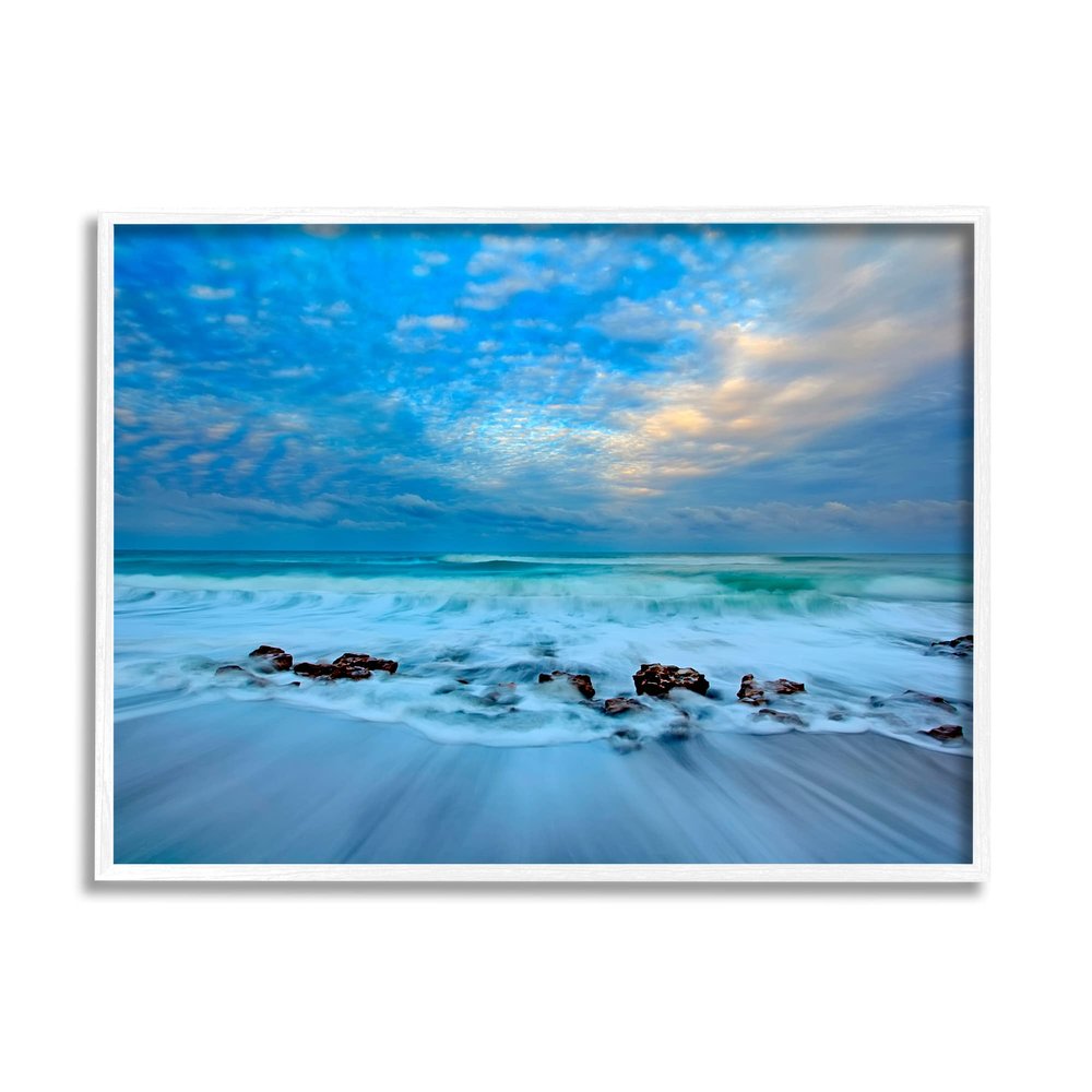 Stupell Industries Rocky Shoreline Beach Waves Clear Sky Time-lapse, Design by Patrick Zephyr