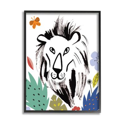Stupell Industries Lion Jungle Vegetation Butterfly Doodle Safari Cat Portrait, Design by Abi Hall