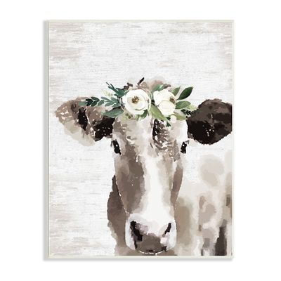 Stupell Industries Farm Cow With Flower Crown Distressed Country Pattern, Design by Lettered and Lined