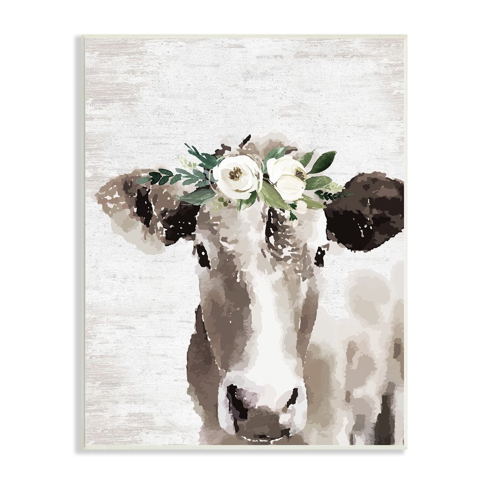Stupell Industries Farm Cow With Flower Crown Distressed Country Pattern, Design by Lettered and Lined
