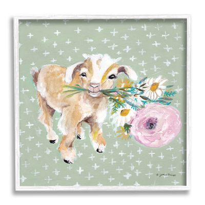 Stupell Industries Attentive Buckling Goat Offering Flowers Studded Backdrop, Design by Jessica Mingo