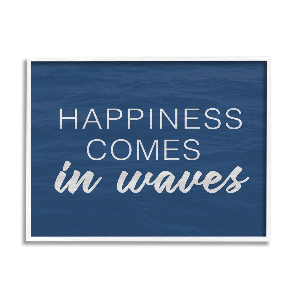 Stupell Industries Inspirational Happiness Comes in Waves Blue Coastal Waves, Design by Lux + Me Designs
