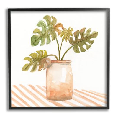 Stupell Industries Monstera Plant Ceramic Glazed Pot Striped Patterned Tabletop, Design by Nan