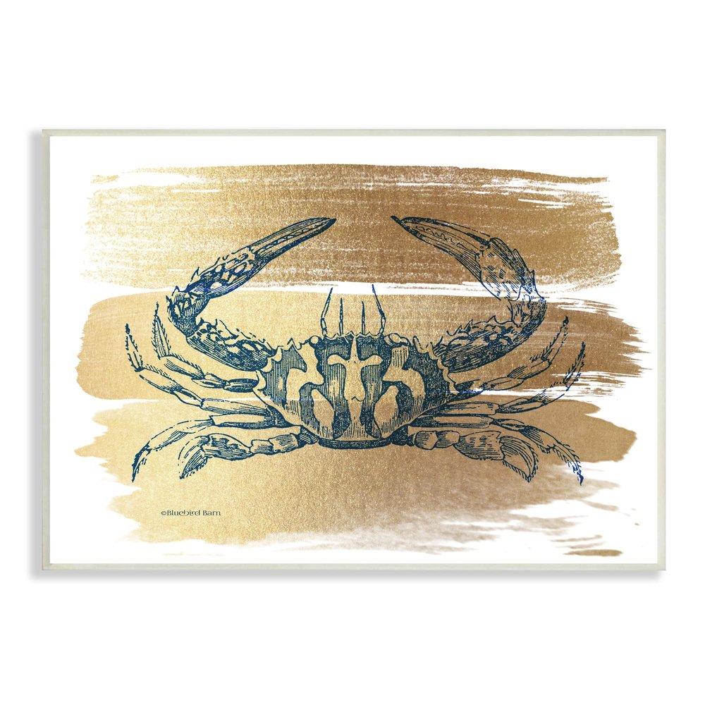 Stupell Industries Cobalt Blue Crab Golden Pattern Brush Sea Creature, Design by Bluebird Barn