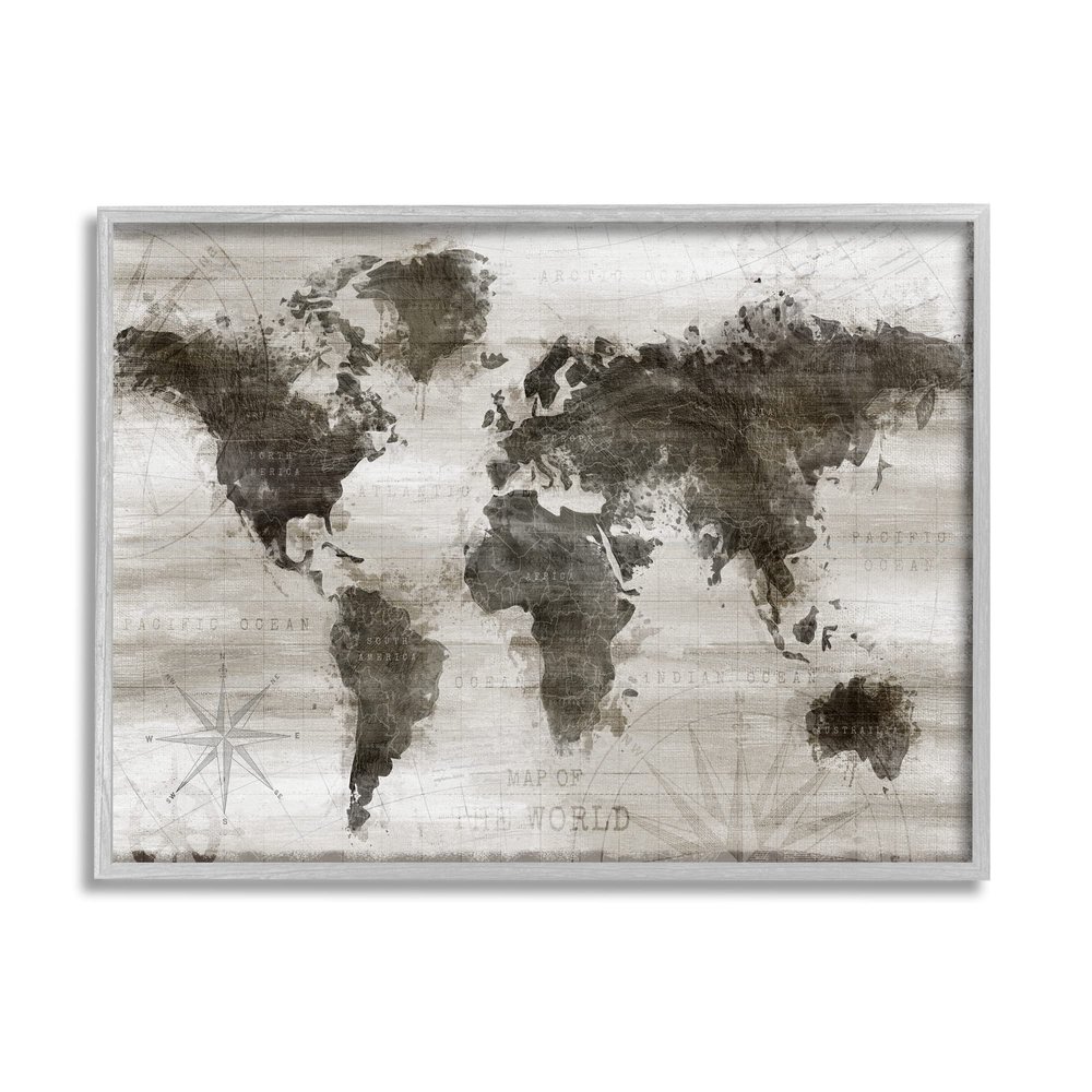 Stupell Industries Navigant World Map Distressed Vintage Land Chart, Design by Natalie Carpentieri