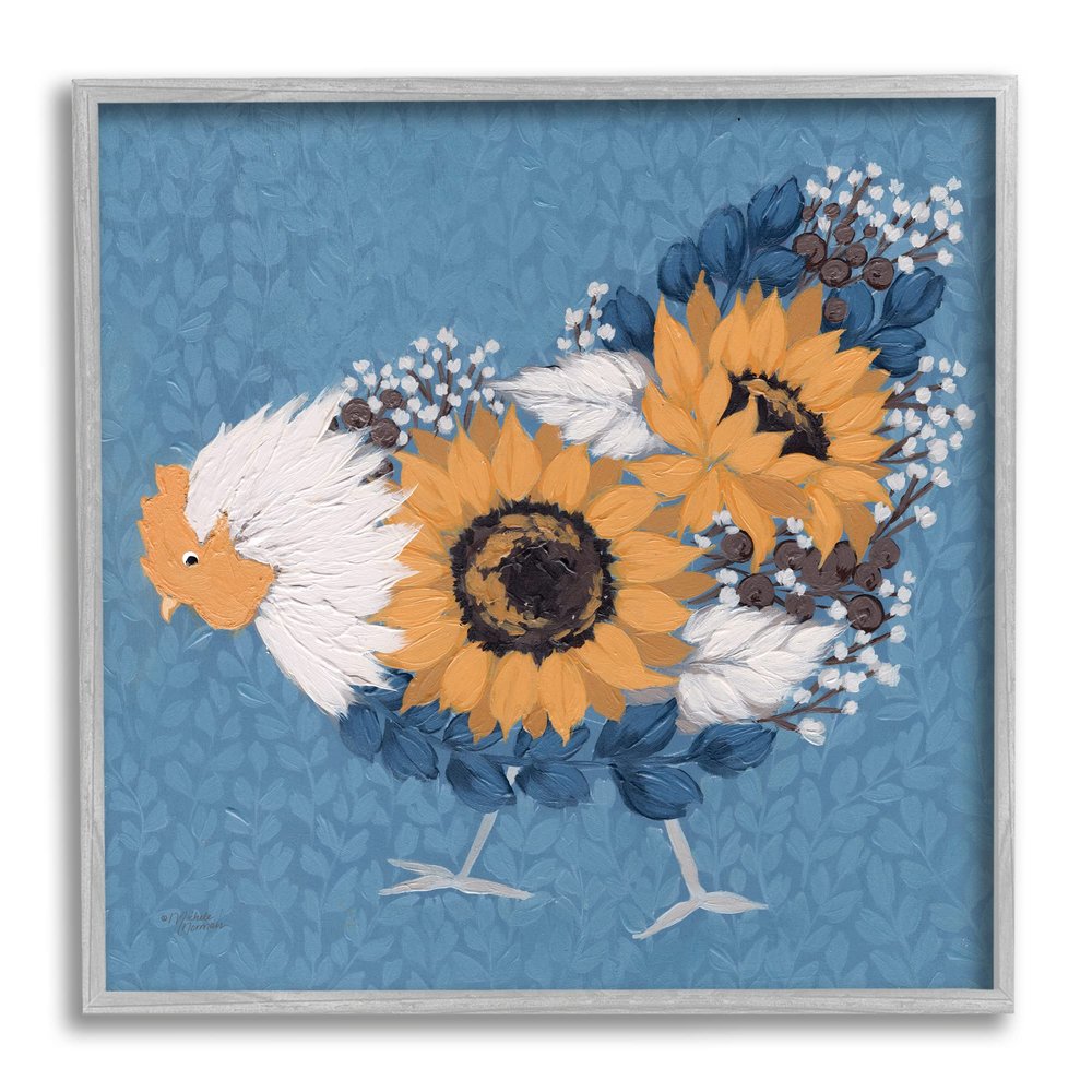 Stupell Industries Pecking Farm Chicken Floral Blossom Arrangement Bouquet, Design by Michele Norman