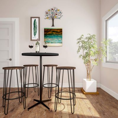 24-Inch Bar Stools - Backless Barstools with Hairpin Legs, Wood Seat - Kitchen or Dining Room - Modern Farmhouse Barstools by Lavish Home (Set of 4)