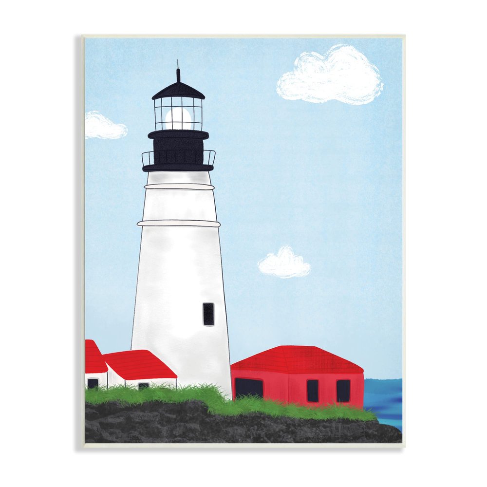Stupell Industries Tower Port Lighthouse Coastal Architectural Beacon Red House, Design by Emily Cromwell