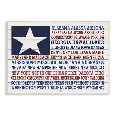 Stupell Industries U.S.A. Star Patriot Flag Listed State Typography Sign, Design by Jo Moulton