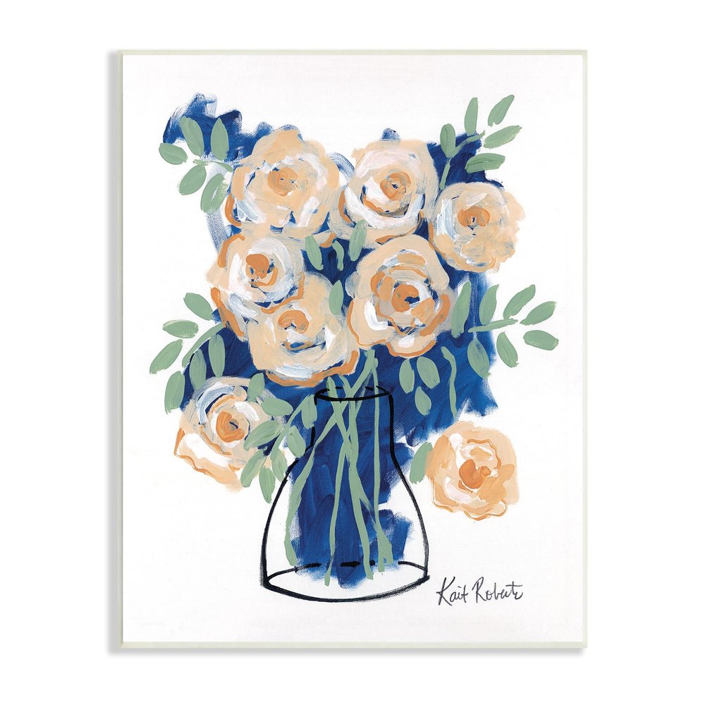 Stupell Industries Abstract Flower Swirls Pink Roses Line Art Vase, Design by Kait Roberts