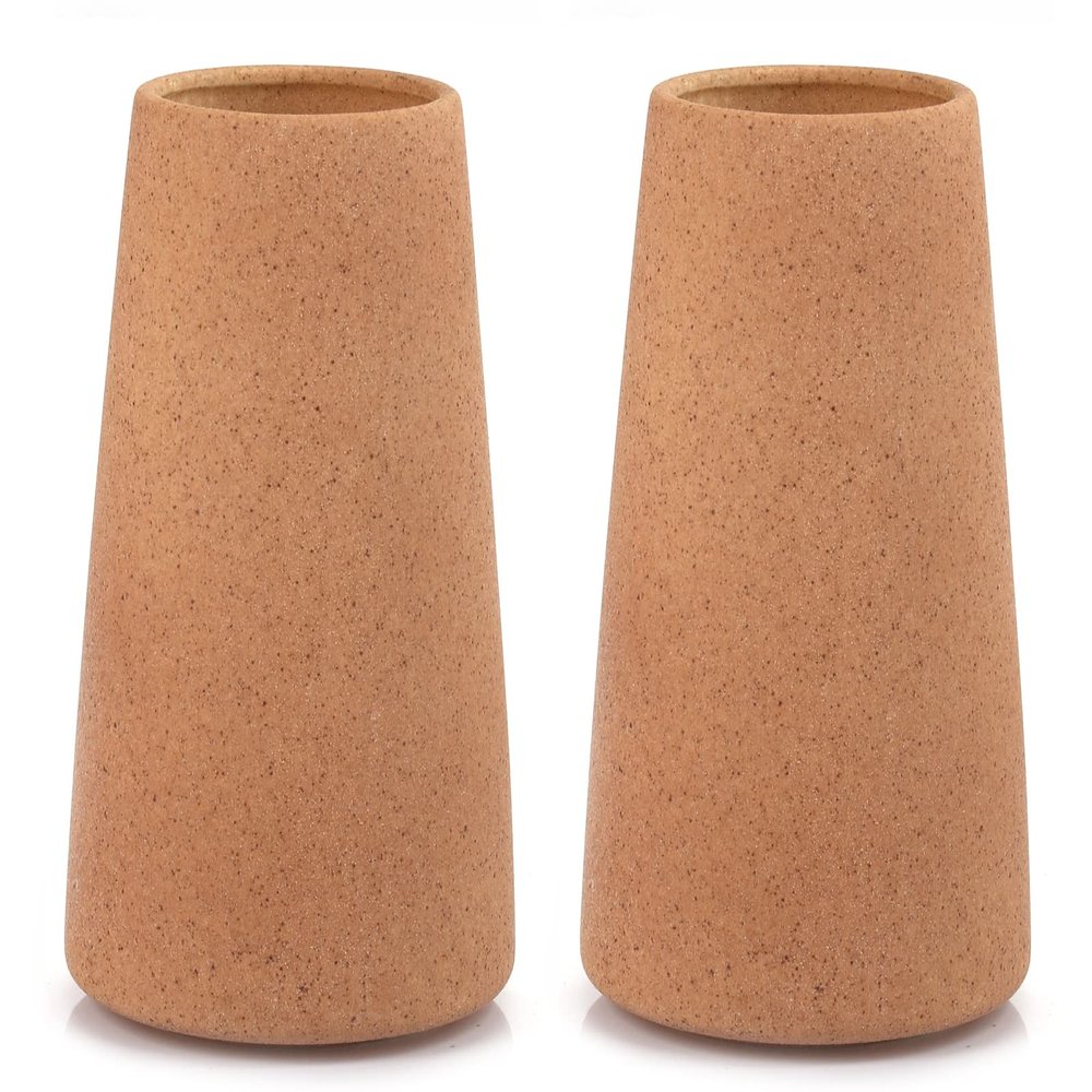 Simple Vase for Flowers Plants, Matte Vases for Modern Table Shelf Home Decor Wedding Boho Decor, 6" H Frosted Elegant Ceramic Vase for Pampas Grass Fluffy Stem Bouquet Lavender Flowers (Brown, 2)