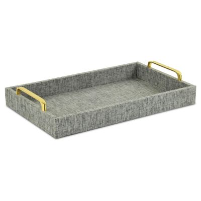 15.75" Gray and Gold Handmade Rectangular Linen Tray
