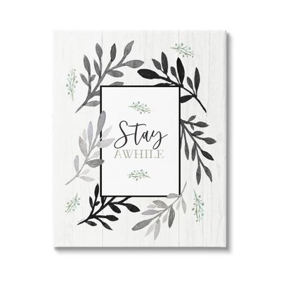 Stupell Industries Stay Awhile Phrase Country Herb Foliage Border, Design by Elizabeth Tyndall
