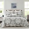 BCOTTOND King Size Quilt Set - 100% Cotton Grey Quilt Set, Gray Floral Pattern Farmhouse Bedspread Set, King Lightweight Reversible King Quilt Bedding Set for All Season,Gray Grey White, 3-Piece view 1