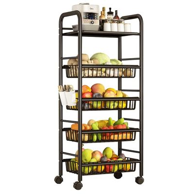 SRHWBF Rolling Cart Slide Out Storage Cart with Lockable Wheels Mobile Utility Cart with Handle Easy Assemble Shelving Unit for Kitchen Bathroom Bedroom Kitchen (5 Layers 4 Net Baskets)