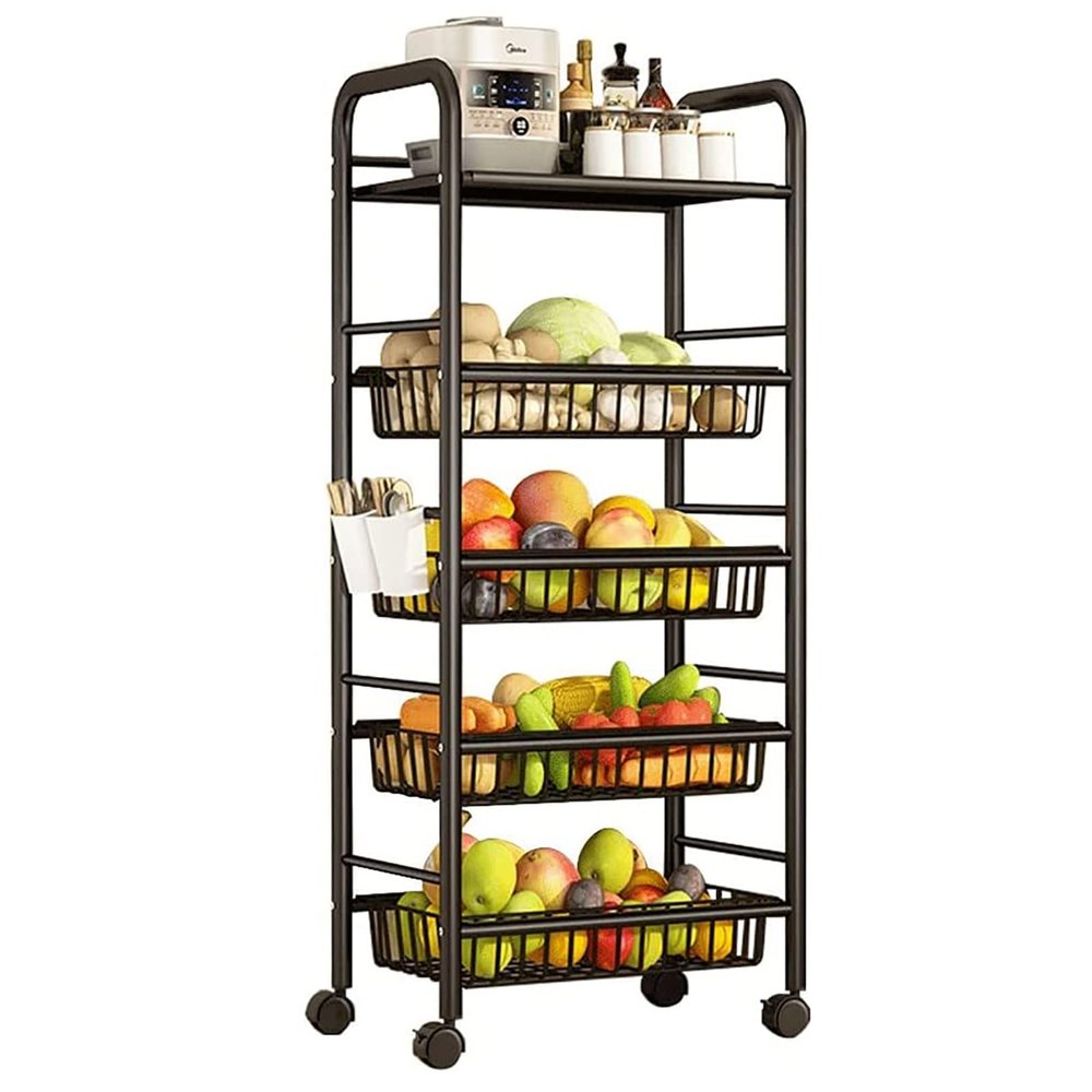 SRHWBF Rolling Cart Slide Out Storage Cart with Lockable Wheels Mobile Utility Cart with Handle Easy Assemble Shelving Unit for Kitchen Bathroom Bedroom Kitchen (5 Layers 4 Net Baskets)