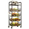 SRHWBF Rolling Cart Slide Out Storage Cart with Lockable Wheels Mobile Utility Cart with Handle Easy Assemble Shelving Unit for Kitchen Bathroom Bedroom Kitchen (5 Layers 4 Net Baskets) view 1