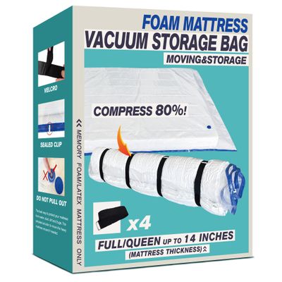 Queen Size Mattress Vacuum Bag for Memory Foam/Latex Mattress Upto 14 Inch, Moving Shipping and Storage, Waterproof and Airtight with 4 Adjustable Straps