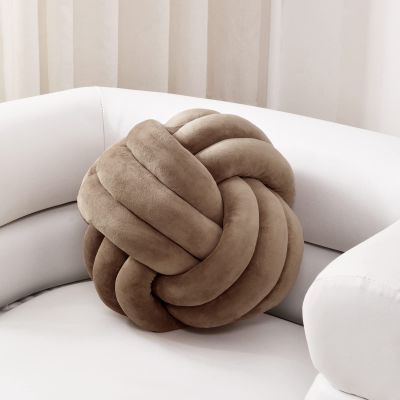 Sioloc Soft Knot Ball Pillows,Round Throw Pillow Cushion Home Decoration Plush Pillow,Throw Knotted Pillow Handmade Round Plush Pillow7.8inches,Brown