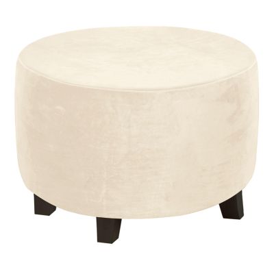 XJHKG Ottoman Slipcovers Velvet Round Sofa Stretch Bedroom Furniture Footstool Protect Covers (Color : Beige, Size : L(30-41in))
