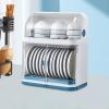 AKaSping 2 Tier Dish Drying Rack Drainboard Set Kitchen Dish Rack with Lid Cover Plastic Small Utensil Holder Rack for Kitchen Plate Cup Dish Storage Box Blue view 2