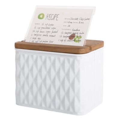 NIKKY HOME Kitchen 4x6 Metal White Recipe Box with Cards and Dividers, Diamond Embossed Pattern