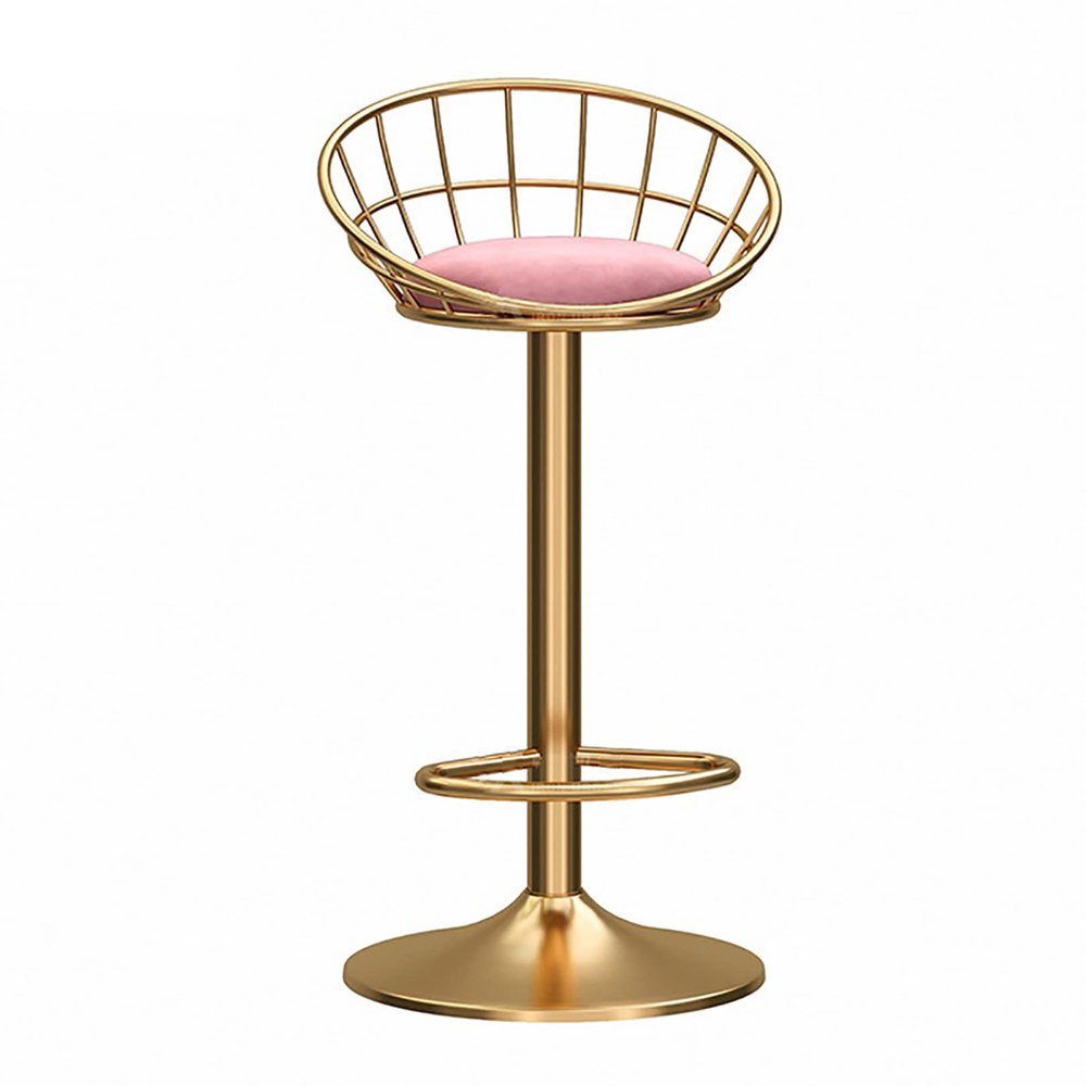 LOUFOU Bar Stools with Low Back, 65~80cm Velvet Upholstered Seat Kitchen Counter Barstool Retro Swivel Kitchen Chairs Gas Lift Height Adjustable Stool with Gold Metal Footrest