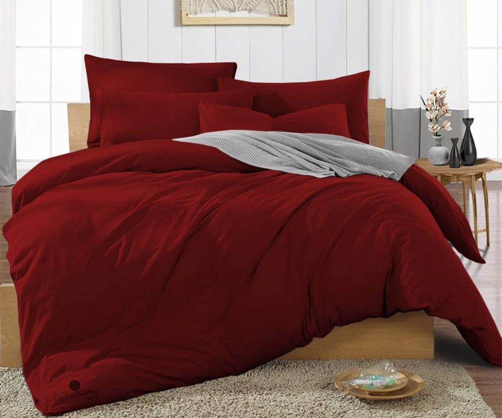 Oversized Queen Size Duvet Quilt Cover Burgundy 3 Piece Set, 600 Thread Count Egyptian Cotton with Zipper & 4 Corner Ties, Soft Breathable & Luxurious Bedding
