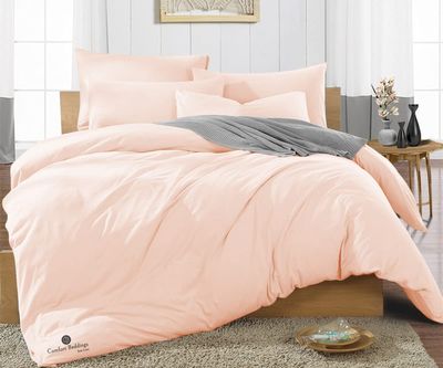 Oversized Queen Size Duvet Quilt Cover Peach 3 Piece Set, 600 Thread Count Egyptian Cotton with Zipper & 4 Corner Ties, Soft Breathable & Luxurious Bedding