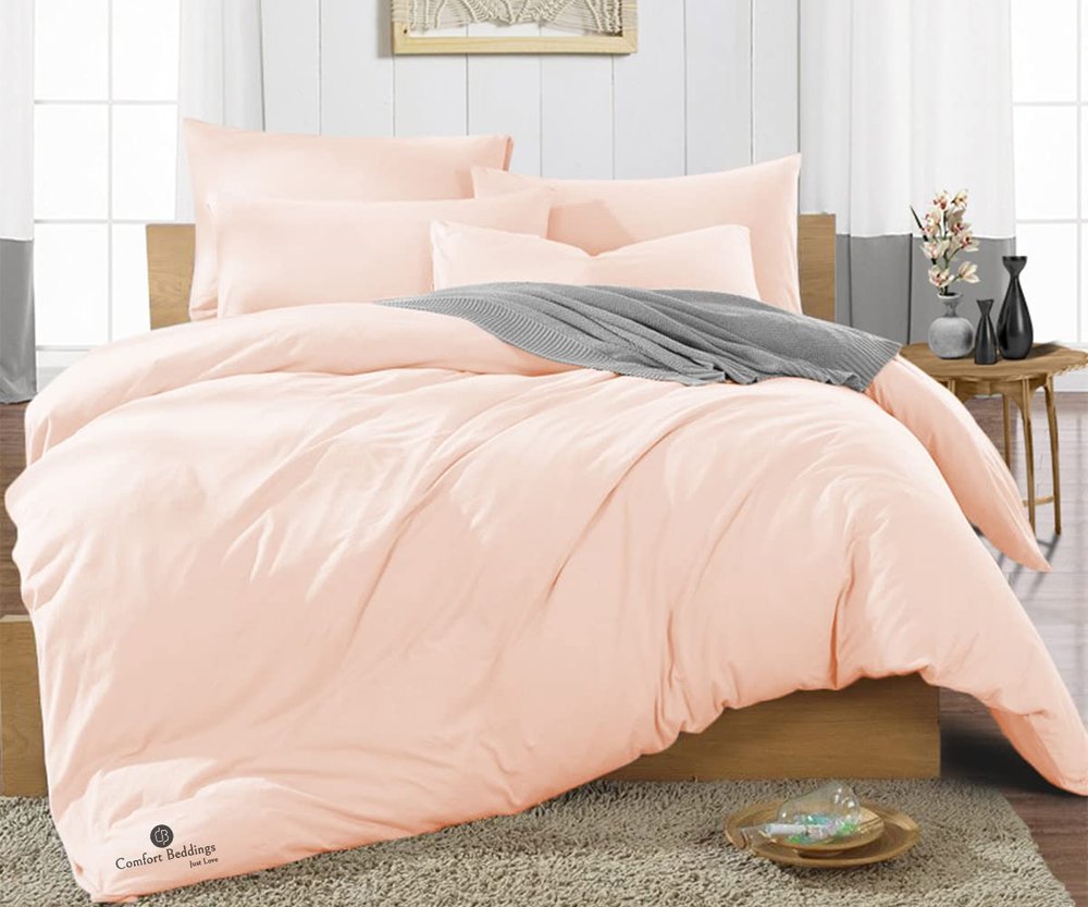 Oversized Queen Size Duvet Quilt Cover Peach 3 Piece Set, 600 Thread Count Egyptian Cotton with Zipper & 4 Corner Ties, Soft Breathable & Luxurious Bedding