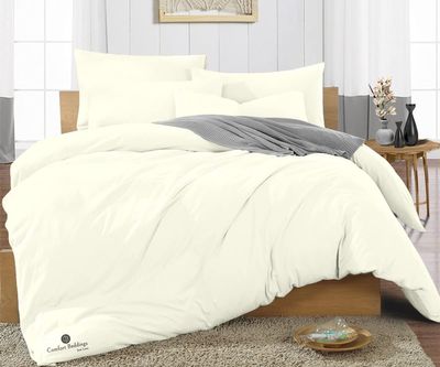 Oversized Queen Size Duvet Quilt Cover Ivory 3 Piece Set, 600 Thread Count Egyptian Cotton with Zipper & 4 Corner Ties, Soft Breathable & Luxurious Bedding