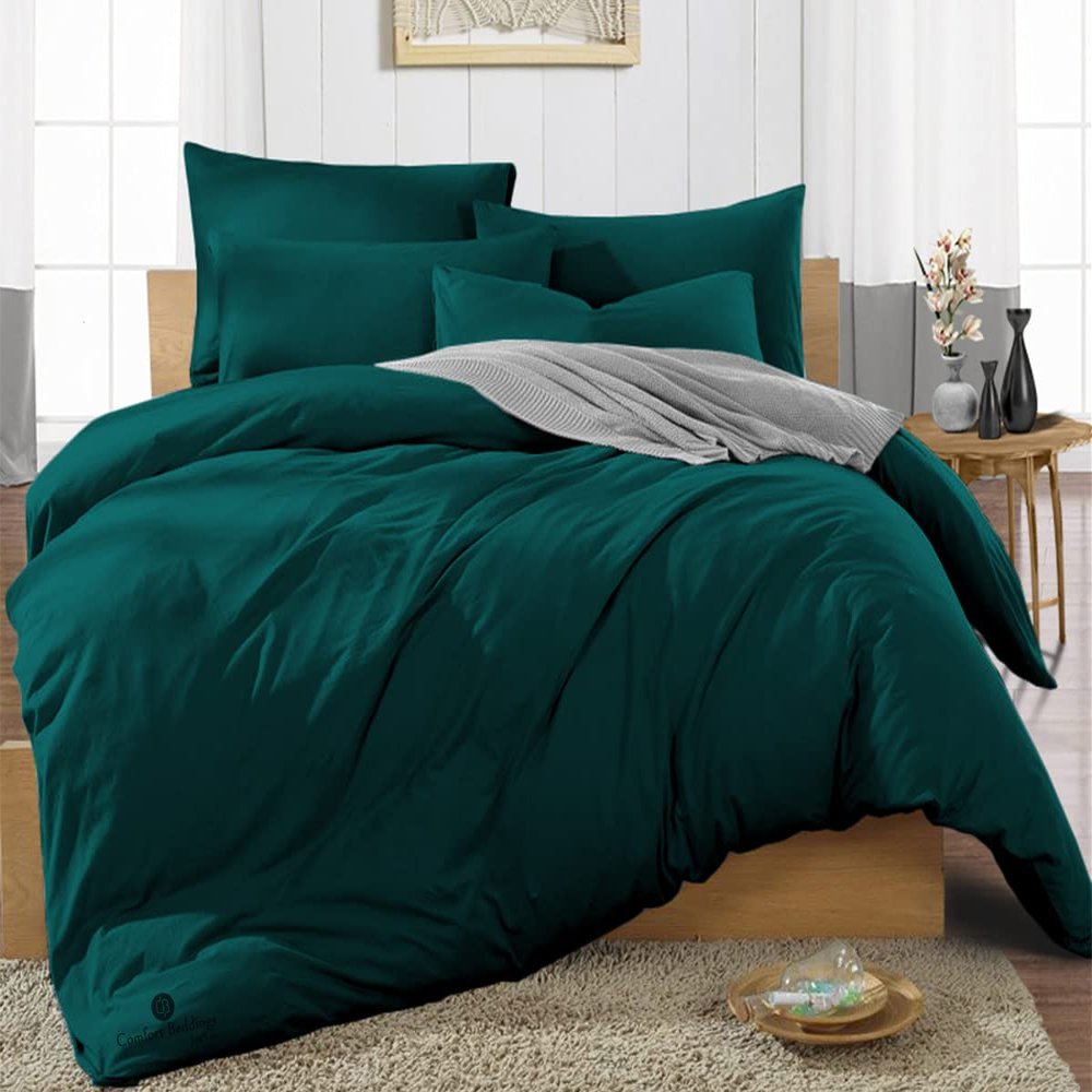 Oversized Queen Size Duvet Quilt Cover Teal 3 Piece Set, 600 Thread Count Egyptian Cotton with Zipper & 4 Corner Ties, Soft Breathable & Luxurious Bedding