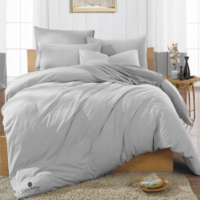 Oversized Queen Size Duvet Quilt Cover Light Grey 3 Piece Set, 600 Thread Count Egyptian Cotton with Zipper & 4 Corner Ties, Soft Breathable & Luxurious Bedding