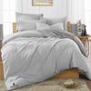 Oversized Queen Size Duvet Quilt Cover Light Grey 3 Piece Set, 600 Thread Count Egyptian Cotton with Zipper & 4 Corner Ties, Soft Breathable & Luxurious Bedding view 1