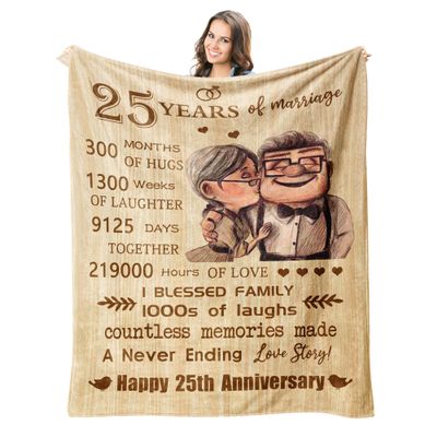 25th Anniversary Blanket Gifts 60"X 50" - Gift for 25th Wedding Anniversary - 25 Years of Marriage Gifts for Dad Mom Friends Grandparents - 25th Wedding Anniversary Blanket Gifts for Husband Wife
