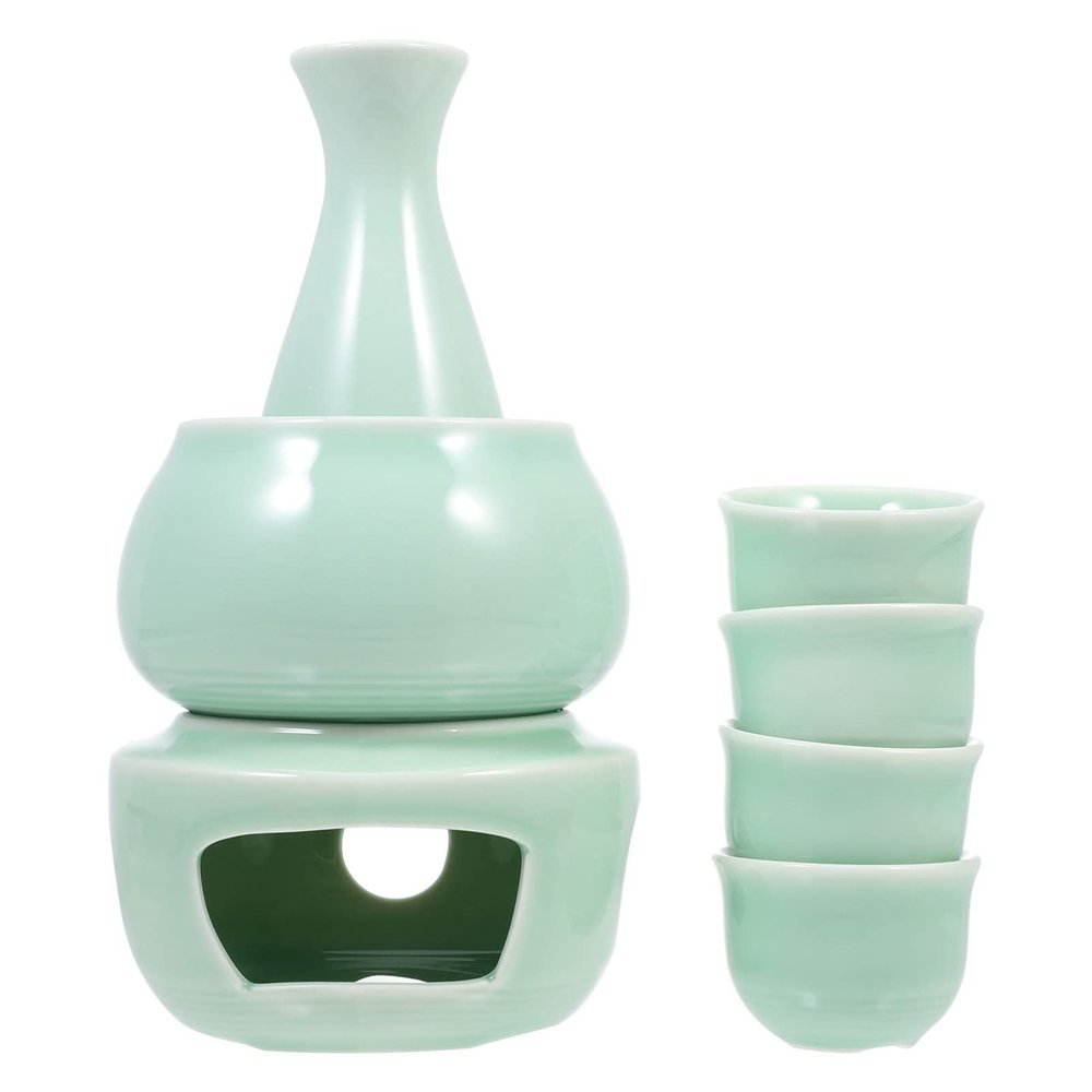 1set Ceramic Sake Warmer Set Japanese Style Wine Dispensers Includes Sake Pot and Ochoko Cups for Home Bar Camping Hotel Use Craftsmanship and Smooth Texture