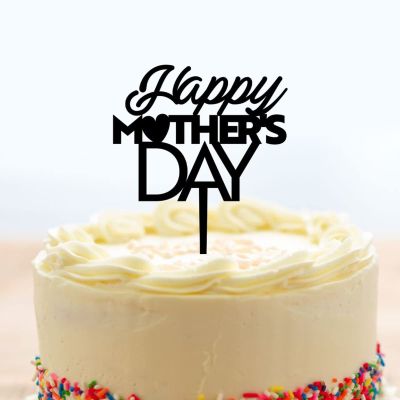 Happy Mother's Day Cake Toppers Mothers Day Cake Decoration Mother's Day Cake Centerpiece Cake Toppers Decorative Party Cake Decoration for Mother's Day Acrylic, Black