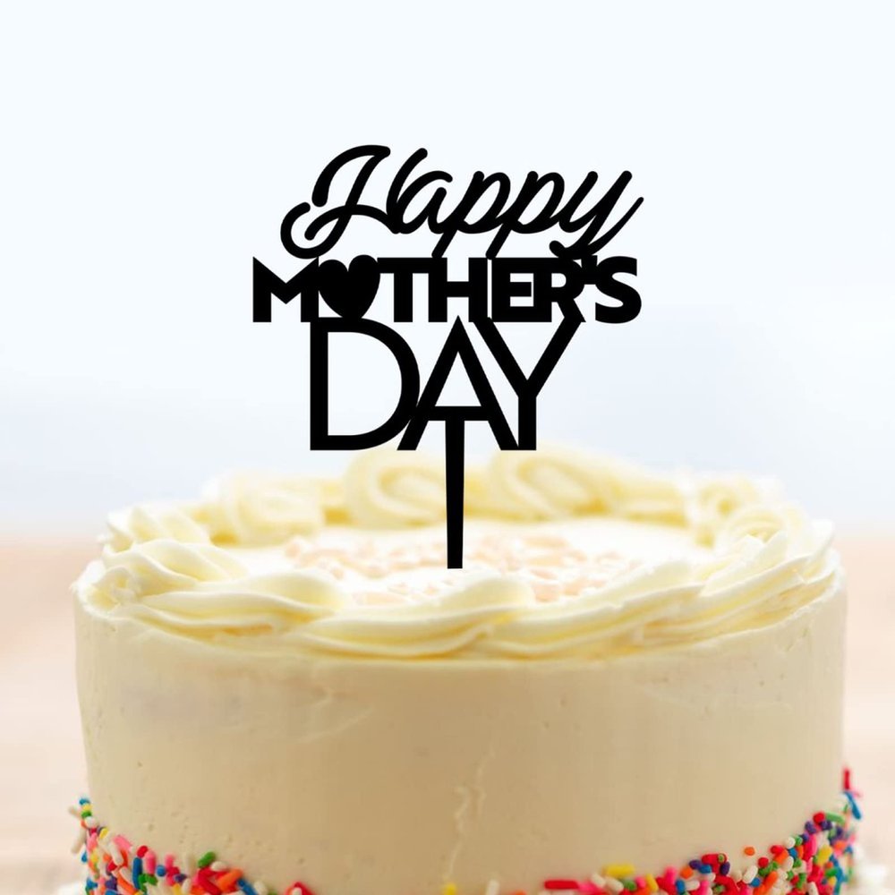 Happy Mother's Day Cake Toppers Mothers Day Cake Decoration Mother's Day Cake Centerpiece Cake Toppers Decorative Party Cake Decoration for Mother's Day Acrylic, Black