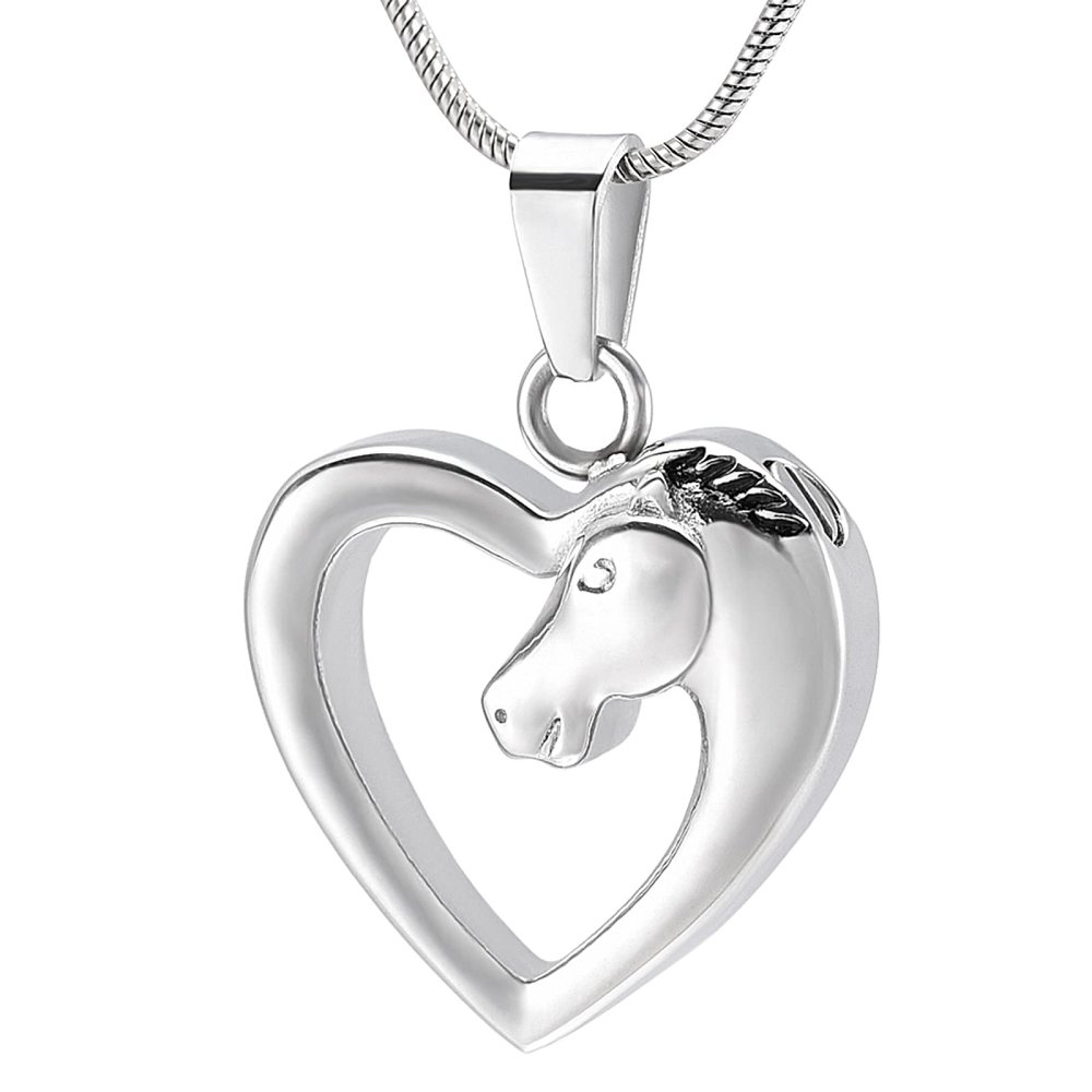LiHiFG in Remembrance Necklaces for Pet Stainless Steel Horse in My Heart Cremation Urn Pendant Ashes Holder Memorial Jewelry