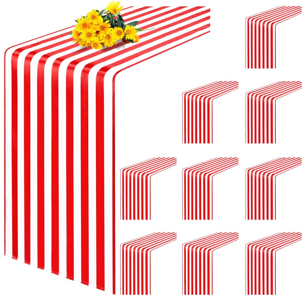 10 Pack Striped Table Runner Polyester Table Decor Classic Red and White Striped Table Runner Modern Elegant Design for Indoor Outdoor Events Banquet Party Wedding (12 x 72 Inch)