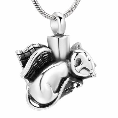 LiHiFG Sleeping Angel Wing Cat Memorial Pendant for Ashes - Loss of Pet Stainless Steel Keepsake Cremation Urn Jewelry