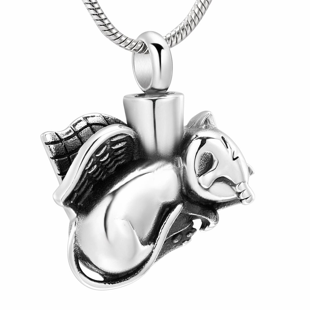 LiHiFG Sleeping Angel Wing Cat Memorial Pendant for Ashes - Loss of Pet Stainless Steel Keepsake Cremation Urn Jewelry