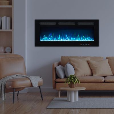 Naomi Home Electric Fireplace 30 with Remote and Touch Screen Electric Fireplace Inserts Recessed 12 Flame Colors Heater Wall Mount with Carbon Crystal Logs 750W 1500W