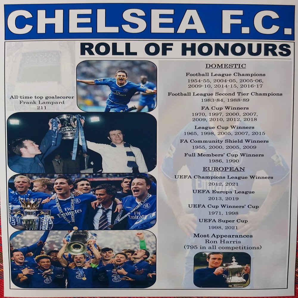 Chelsea FC club history roll of honours - souvenir print