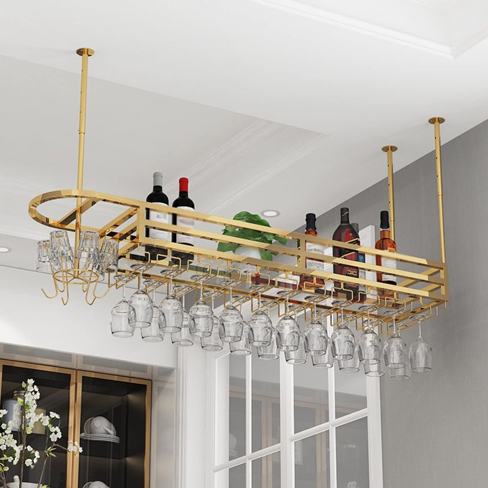 31" 39" Wine Glass Rack, Wall Mounted Wine Bottle Holder, Freestandin Ceiling Mounted Wine Rack, Hanging Champagne Goblets Holders For Bar, Cellar, Cabinet, Home, Kitchen