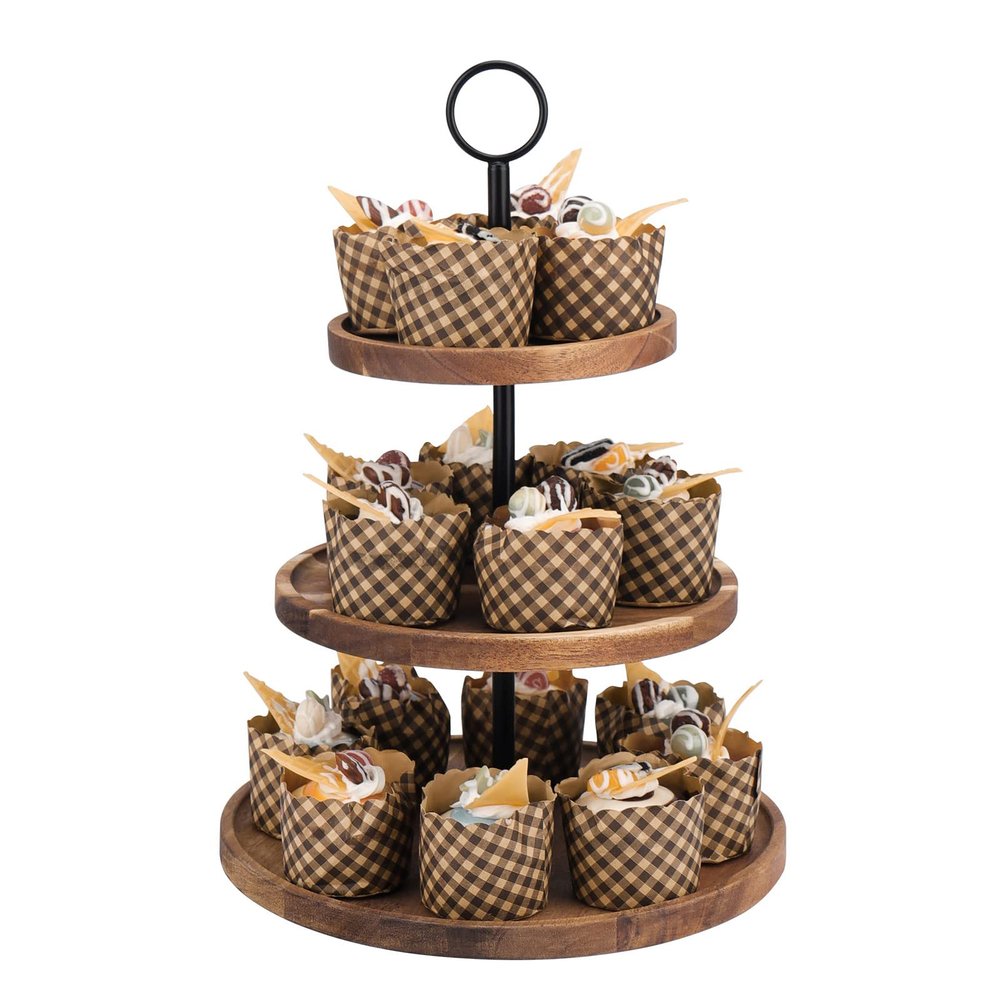 3 Tier Cupcake Stand, Wooden Tiered Serving Tray Cupcake Tower, Serving Stand Display Dessert Cookie Candy Buffet Holder for Home Tea Party, Wedding, Farmhouse Decor, Tea Party Decor