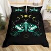 Moth Comforter Cover Queen,Leaves and Sun Moon Bedding Set 3 Pcs for Kids Teens Adults Girls Room Decor,Gothic Animals Plants Themed Duvet Cover Set Soft Black Quilt Cover with 2 Pillowcases view 1