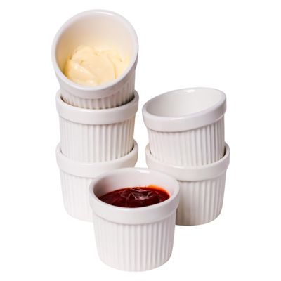 2.5 oz Ramekins 6 pcs Porcelain Ramekins Dishes for Souffle,Creme Brulee, Pudding, Custard Cups,Bakeware Bowls Set for Baking,Oven Safe, White 2.5 inch