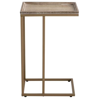 COZAYH Farmhouse C Table Couch End Table, Rustic Distressed Beaded Edge Tray Top Sofa Snack Side Table, Gold